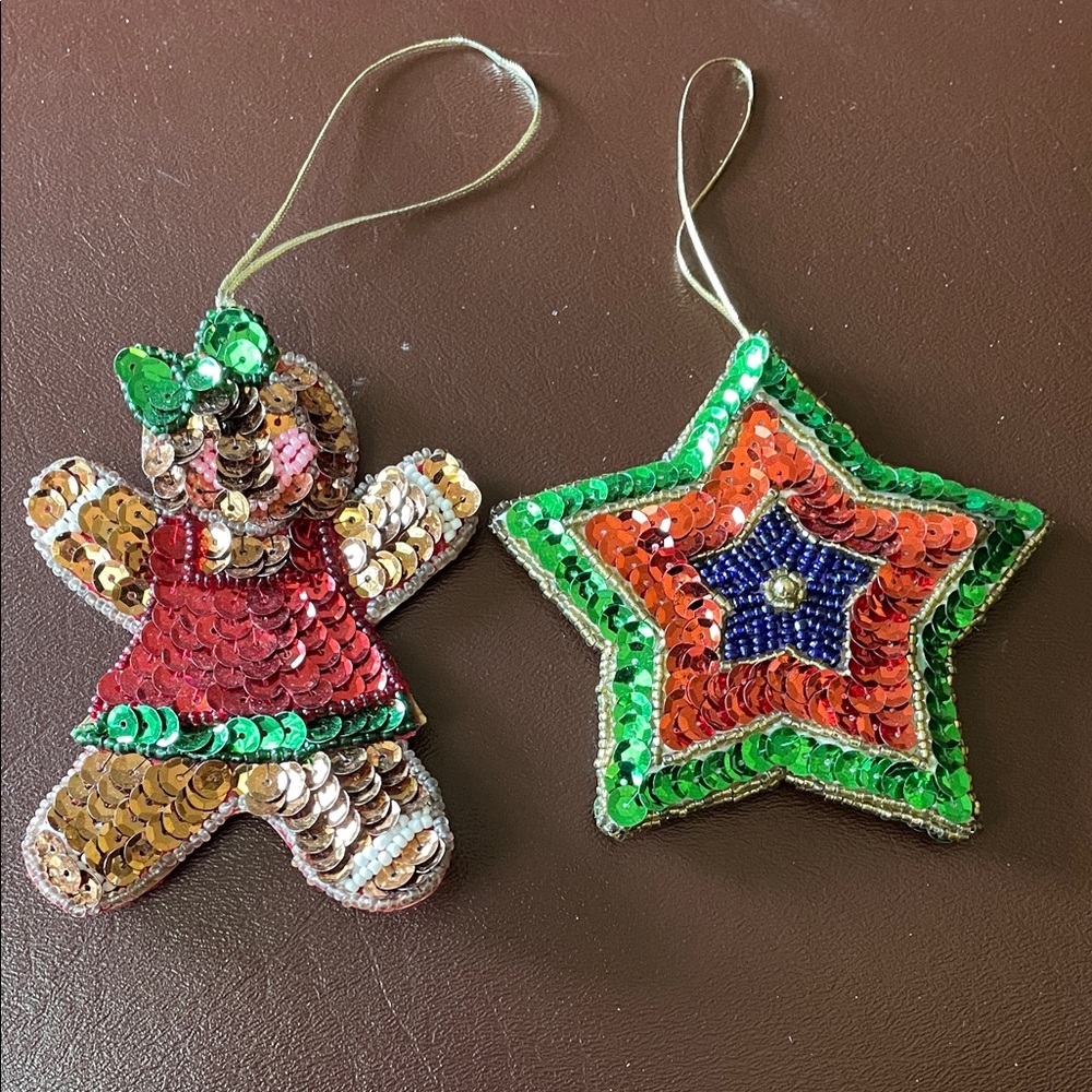 VTG Sequin Gingerbread and Star Ornaments